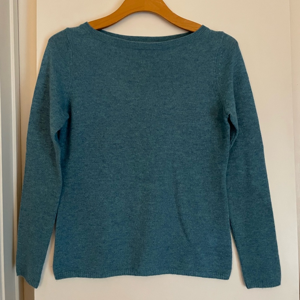 PURE CASHMERE Adrienne Vittadini Long Sleeve Boat Neck Sweater Teal Blue NWT